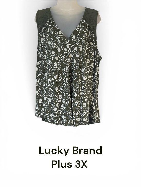 Lucky Brand Tops - LUCKY BRAND Olive Floral V-Neck Sleeveless Top  PLUS: 3X   #Z